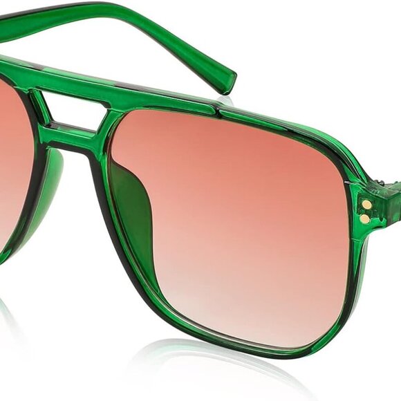 Retro Square Aviator Sunglasses Women Men 70s Vintage Trendy Plastic Frame Sun G - Picture 1 of 13